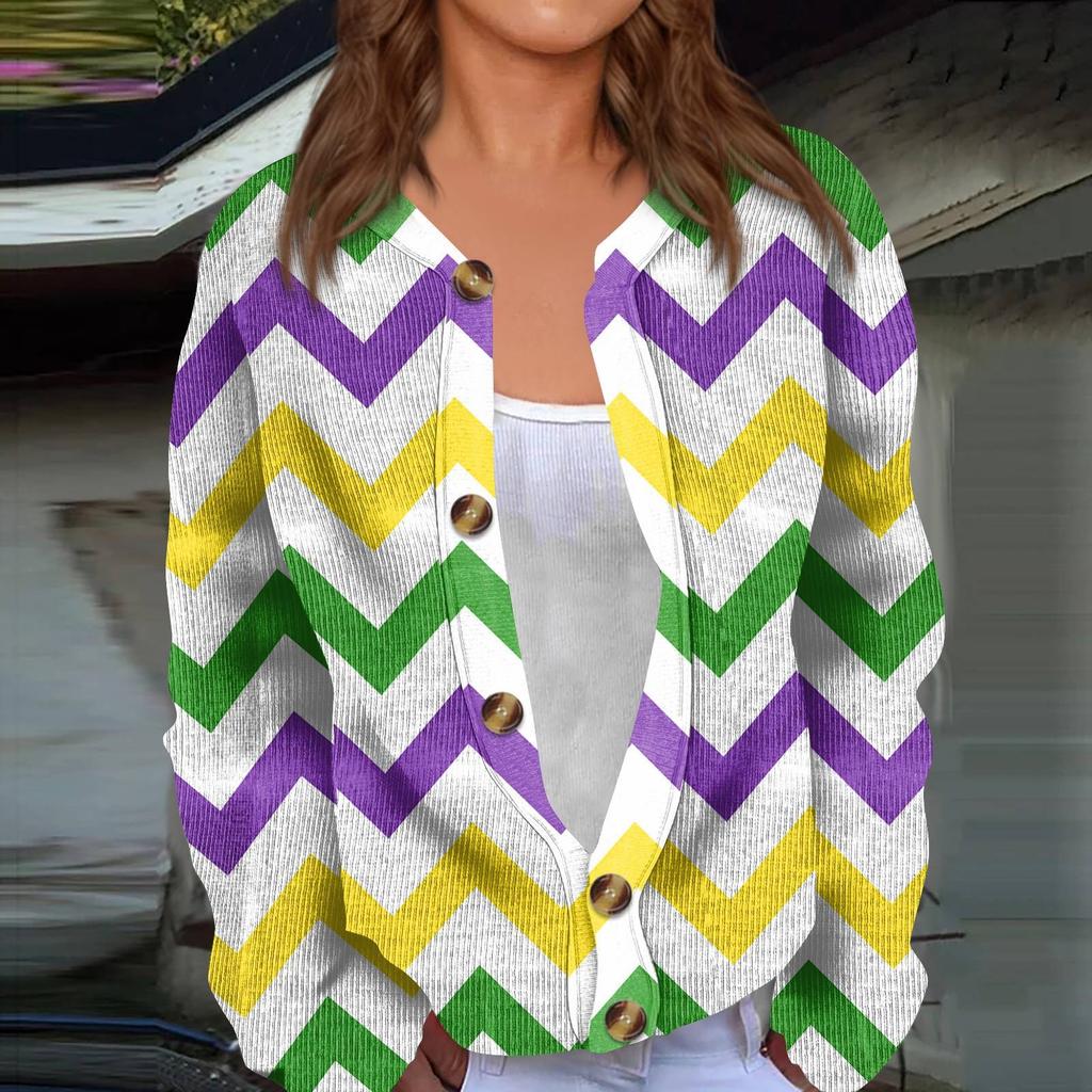 Женский кардиган с длинным рукавом и принтом «Карнавал» на пуговицах