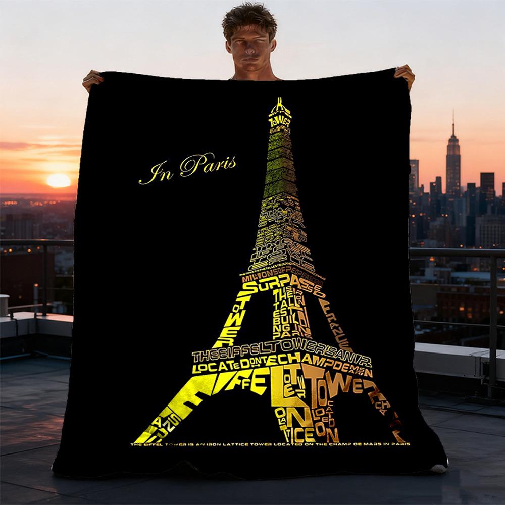 1pc Eiffel Tower Print Outdoor Soft Polyester Flannel Throw Blanket Versatile for All Seasons , Soft , Cozy , Warm All Season Quilted Throw ,