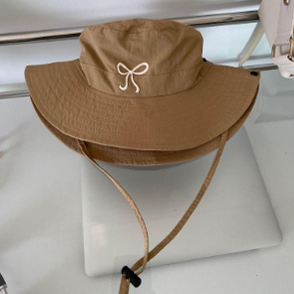 Spring Summer Bucket Hat Sunscreen Bow Strap Bucket Hats New Fishing Caps