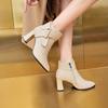 Ankle Boots for Women Spring Autumn Pointed Toe Thick High Heeled Female Short Boots Casual Belt Buckle Back Zipper Botas Mujer