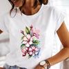 (Asian Size) Women Tee Top Watercolor Flower Lovely 90s Clothing Casual Printing Short Sleeve T Shirt Fashion Printed Lady Female Graphic T-shirts