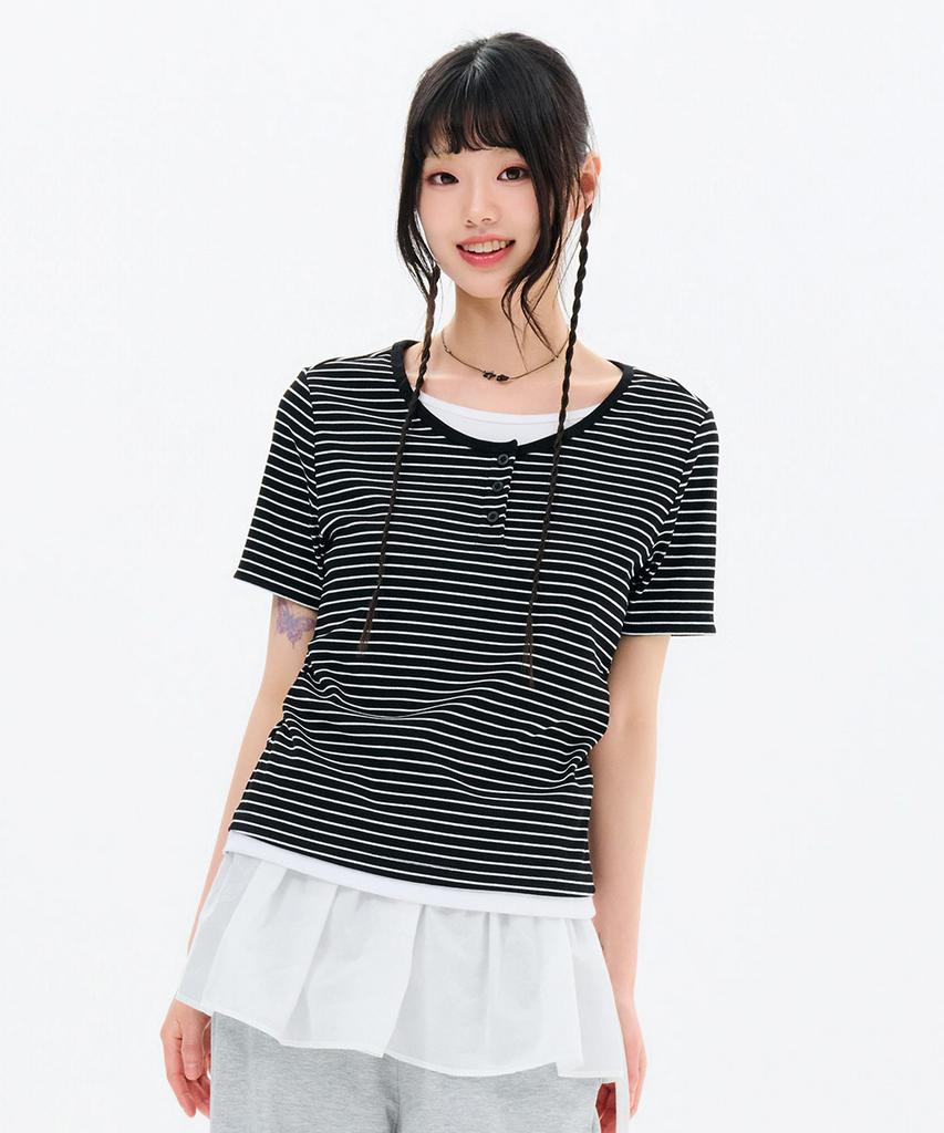 CHASECULT Women'S Striped Layered Short Sleeve T-Shirt-Fbrg5874D03