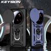 KEYSION Shockproof Armor Case for Xiaomi 15 Ultra 5G Slide Camera Lens Protection Ring Stand Phone Back Cover for Xiaomi15 Ultra