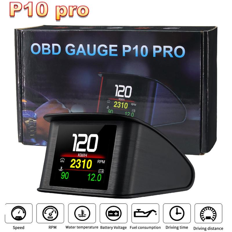 P10 PRO OBD2 Проекционный дисплей OBDII Умный цифровой измеритель Бортовой компьютер Цифровой спидометр Многоязычный Сигнализация превышения скорости