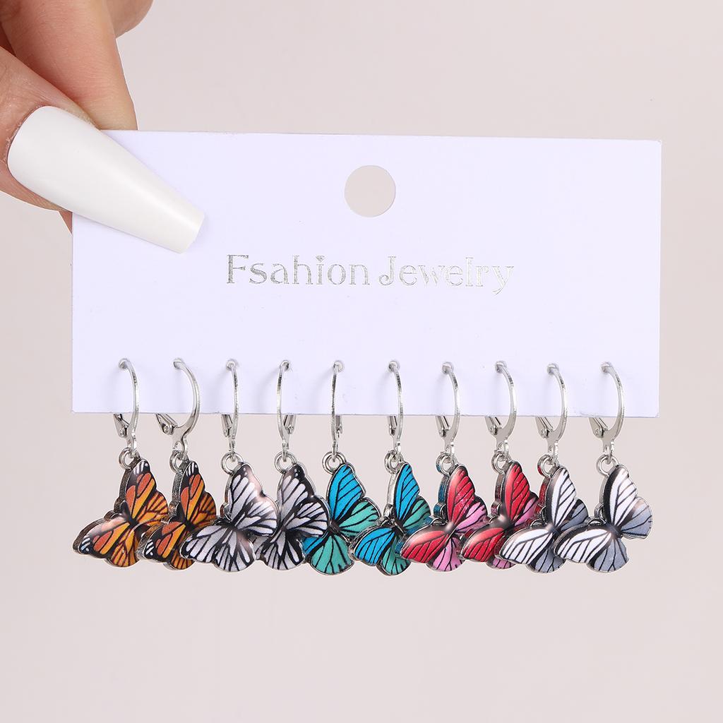 10 шт. Металлический набор серег-колец в форме сердца с бабочкой для женщин, девочек, модные красочные серьги-подвески с эмалью, трендовые ювелирные изделия, подарки