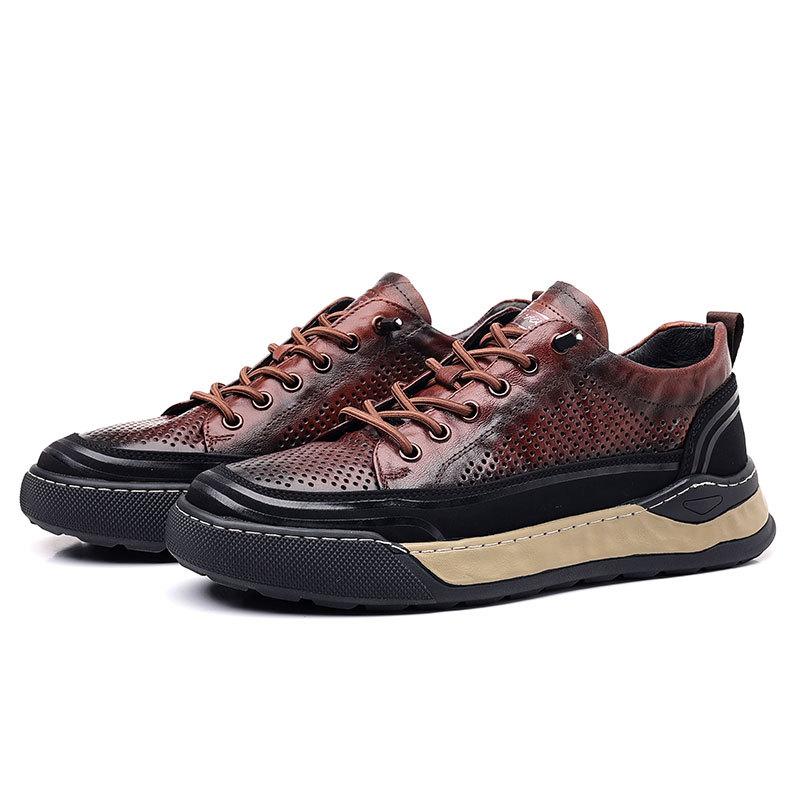 Men's shoes hollow breathable leather shoes men's platform casual board shoes genuine leather shoes men
