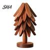 Natural Pine Wood Hot Pad Collapsible Wooden Trivets for Dishes, Christmas Tree Shaped Pot Mat Table, Heat Compact Storage Trivet Set Resistant Holder