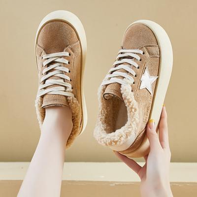 Зимние бархатные белые туфли для студентов, спортивные кеды на толстой подошве для досуга и тепла