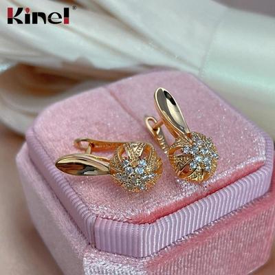 Женские серьги-капли из розового золота 585 пробы с цирконом Kinel