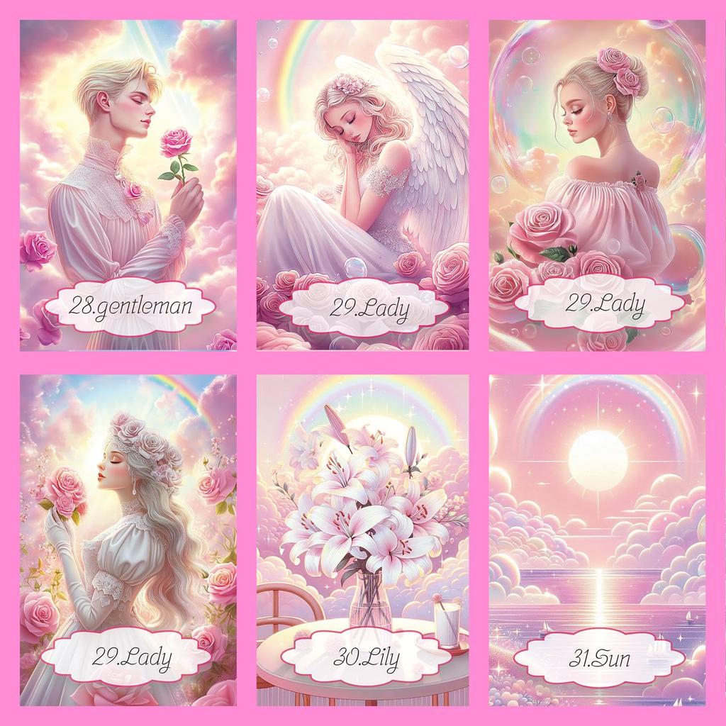 [Officially Imported, Limited Quantity] Pinky Candy Lenormand | Lenormand Cards, 48-Piece Set [Includes Drawstring Pouch] | 56 X 87mm Black Cardstock