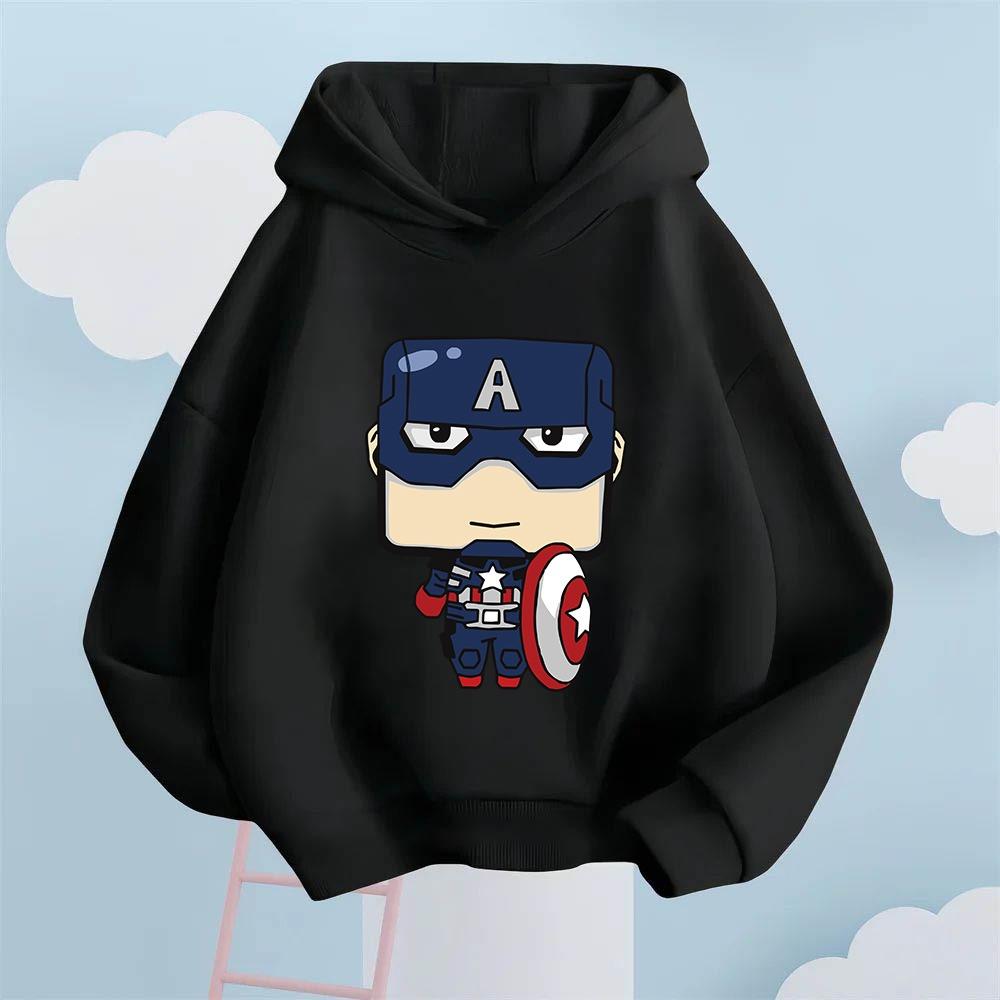 Kids Cute Marvel Avengers Alliance Captain America Cartoon Pattern Children's Hooded Sweatshirt Autumn/Winter Comfortable Style