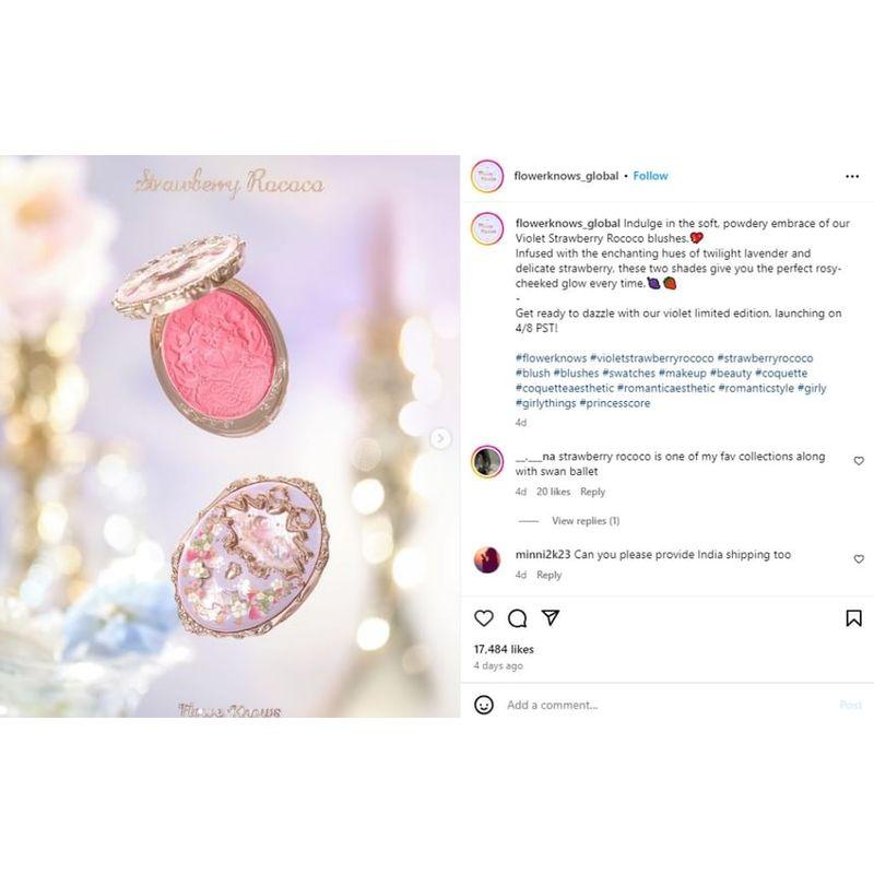 Flower Knows - Розово-фиолетовые румяна с тиснением в стиле рококо «Клубника» - G01