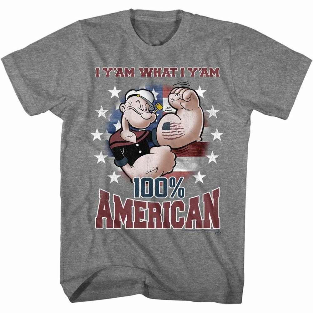 Popeye American Graphite Heather Adult T-Shirt Mens Womens Tees Top
