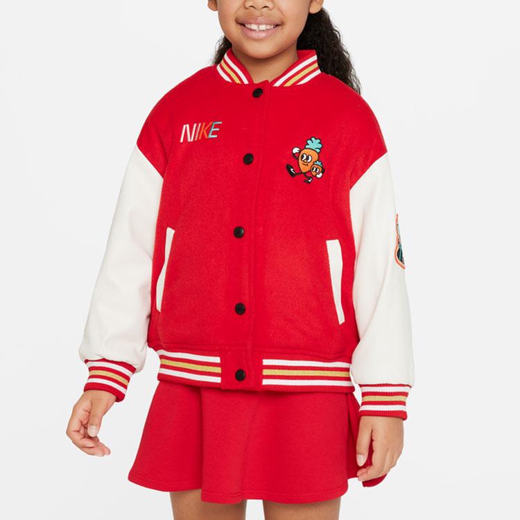 Nike Color Block Pattern Printed Single-Breasted Baseball Collar Jacket Kids Jacket FN6201-657