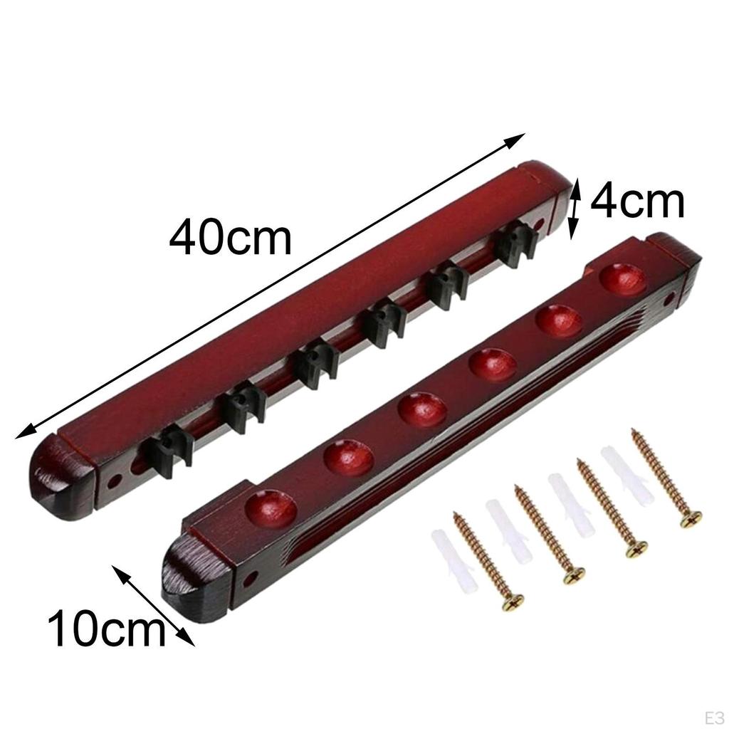 Billiard Pool Cue Rack, Wooden 6 Holder Mounted Organizer Suitable for Bars, Clubs and
