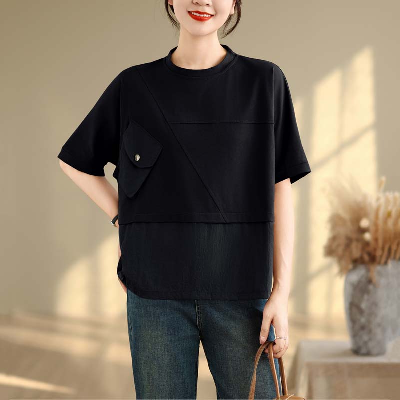 DIMANAF 2025 New Summer Plus Size T-Shirt Women Short Sleeve Solid O-Neck Vintage Loose Tops Tees Maxi