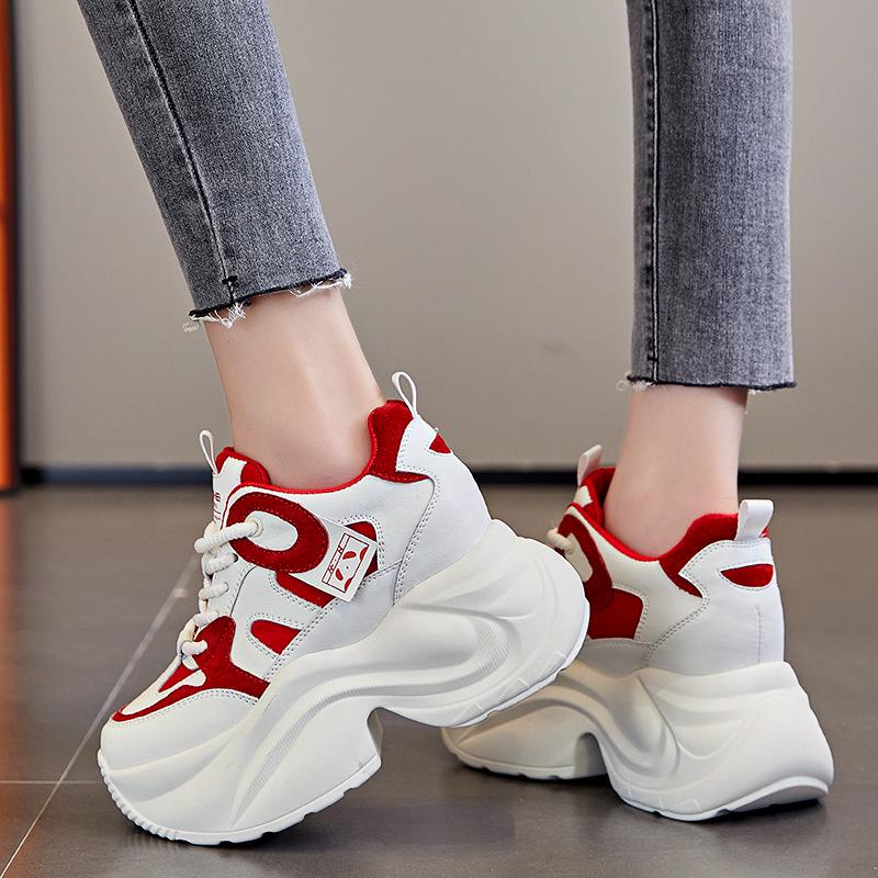 Women's Breathable 8cm Height-Increasing Dad Shoes, Thick-Soled Mesh Casual Sports Sneakers A8860