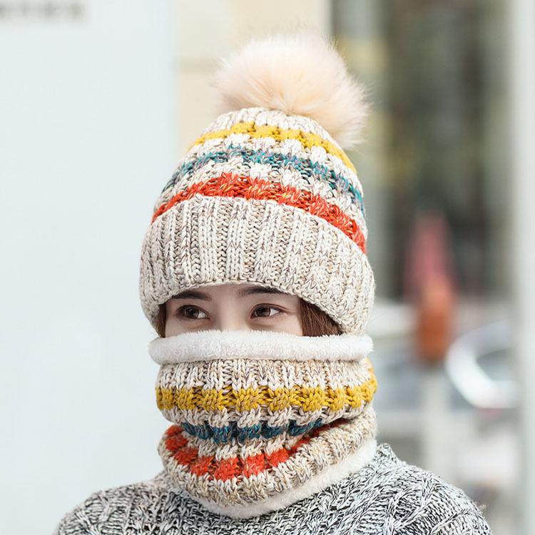 Hat women's winter cute versatile trendy warm knitted hat thickened women's winter cycling ear protector wool hat