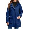 Women Solid Stripe Rain Jacket Outdoor Plus Waterproof Hooded Raincoat Windproof