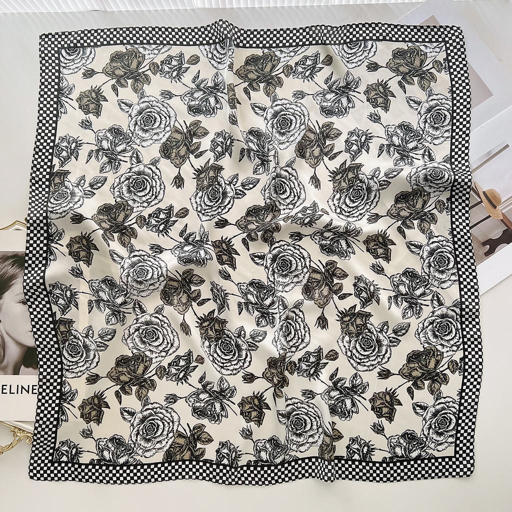 Spring printing imitation silk scarf, thin retro decorative strapping scarf, versatile foreign style with suit small square scarf