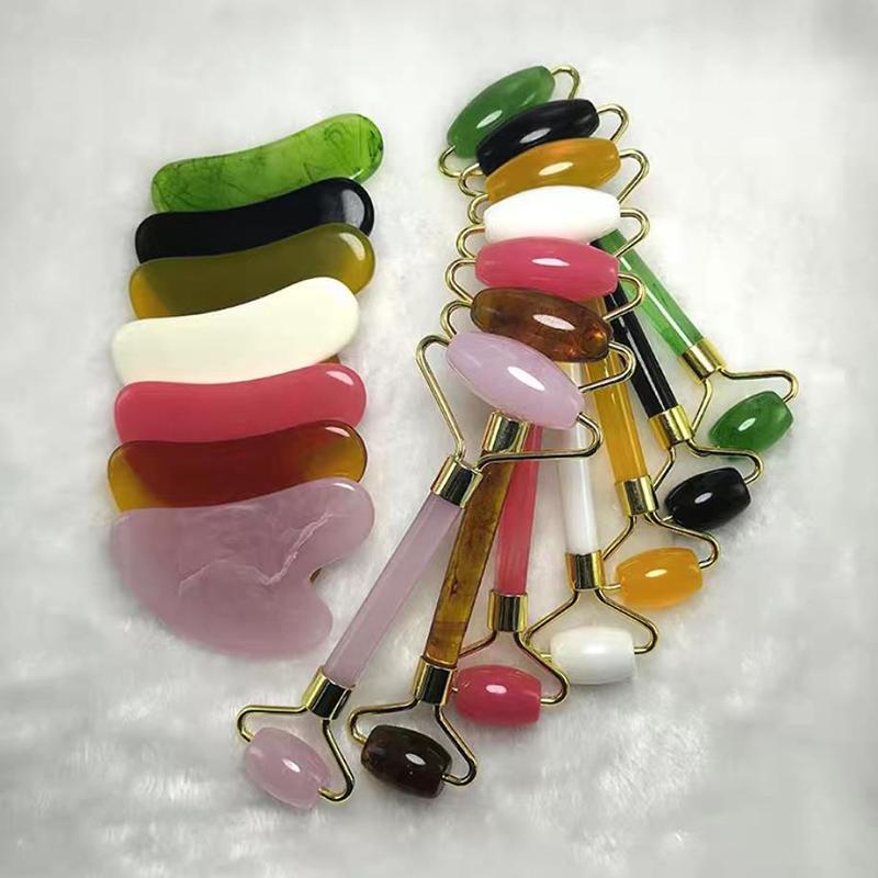 2 шт., роликовый массажер для лица, скребок Гуа Ша, набор для лифтинга лица, массажер для похудения, массажер для лица