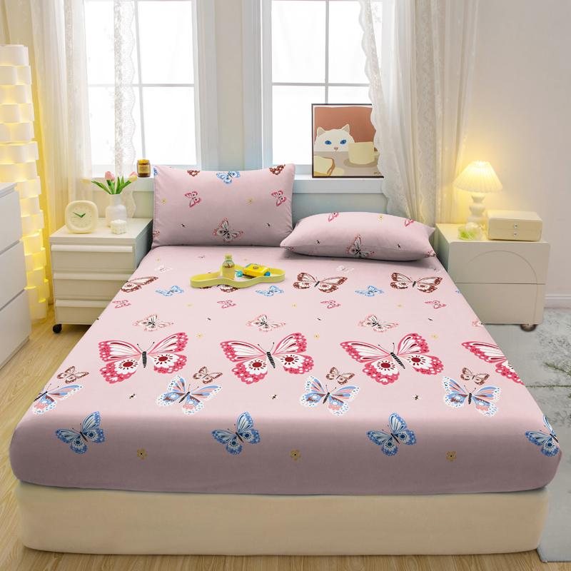 1 Simple Modern Butterfly Printed Matte Fitted Sheet, Bedroom Printed Bed Cover, Bedding (Excluding Pillowcases)