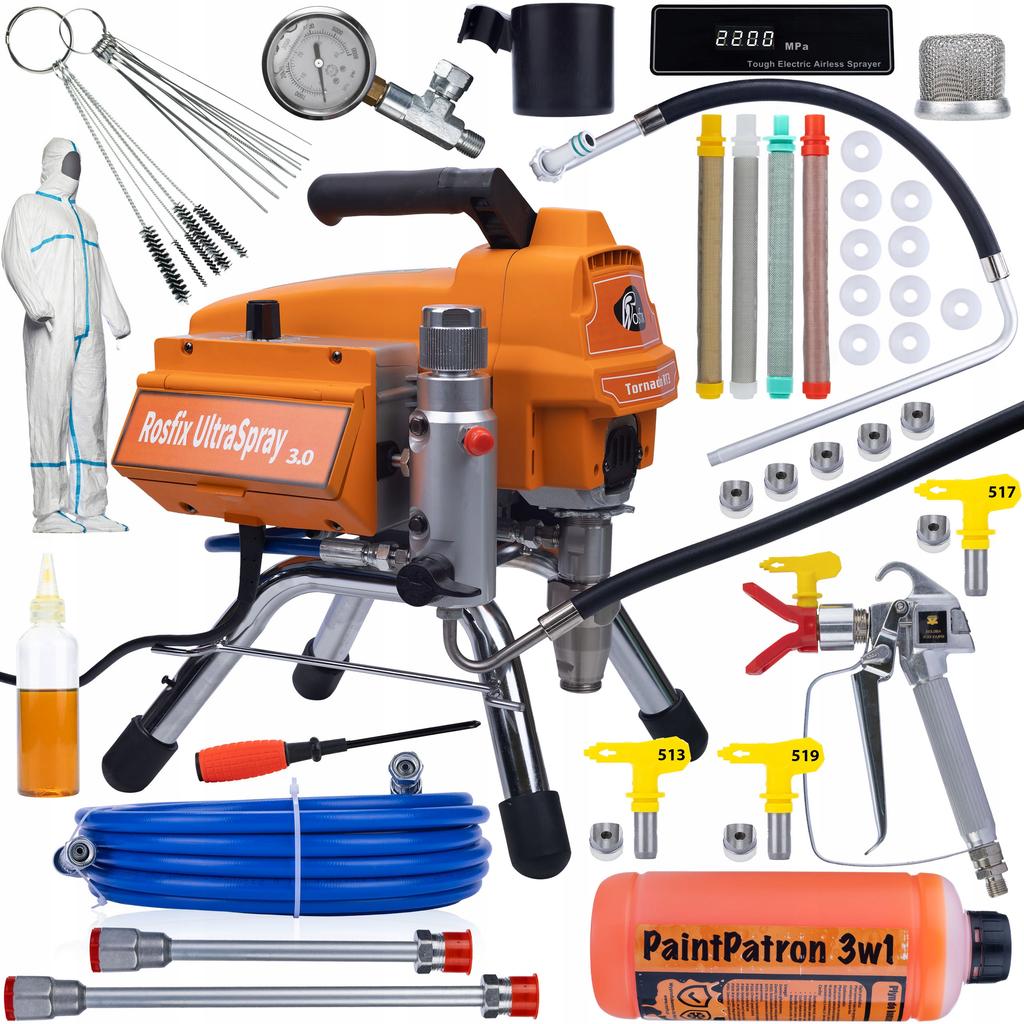 Rosfix Agregat Malarski Tornado RT3 UltraSpray 2200W 22MPA 2,5L/min – Zestaw Z Akcesoriami | Wysoka Wydajność I Precyzja | Nowoczesny Design