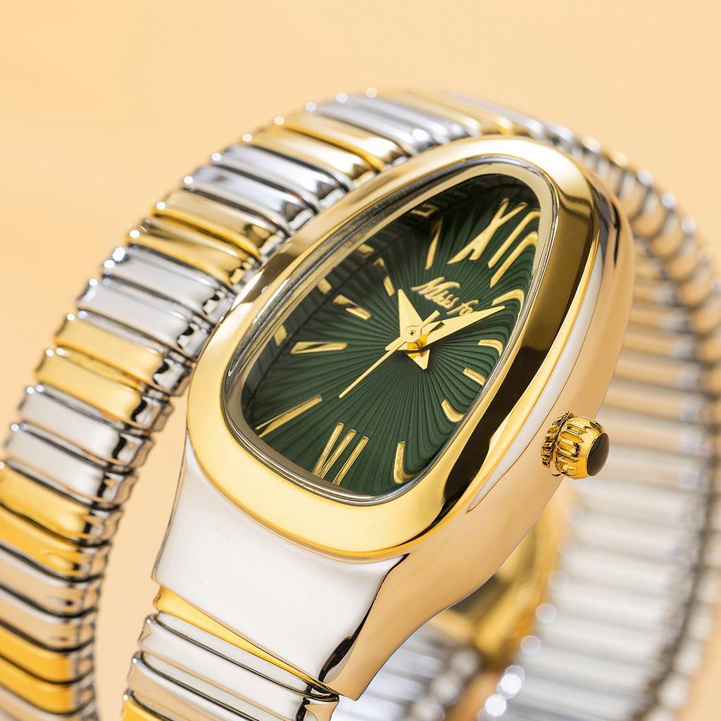 MISSFOX Snake Bracelet Fashion Women Watch Gold Stainless Steel Quartz Watch Women Casual Lady Wristwatch