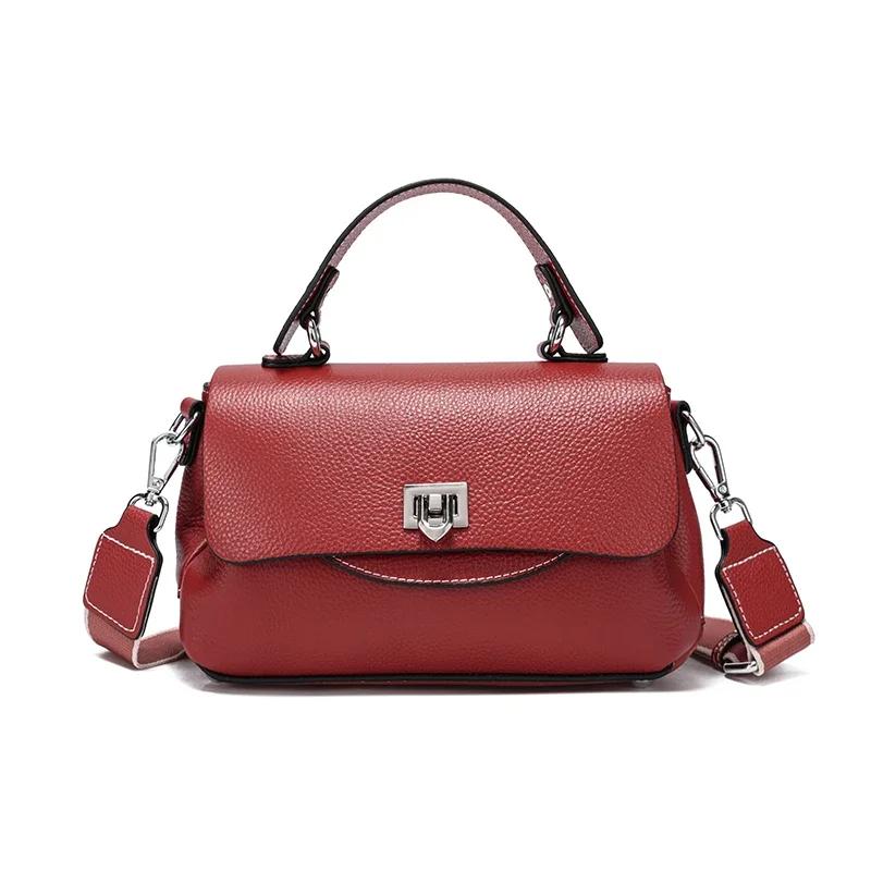 Women's Genuine Cowhide Leather Solid Color Crossbody Bag For Ladies Casual Handbag Luxury Female Messenger Bag Accessories