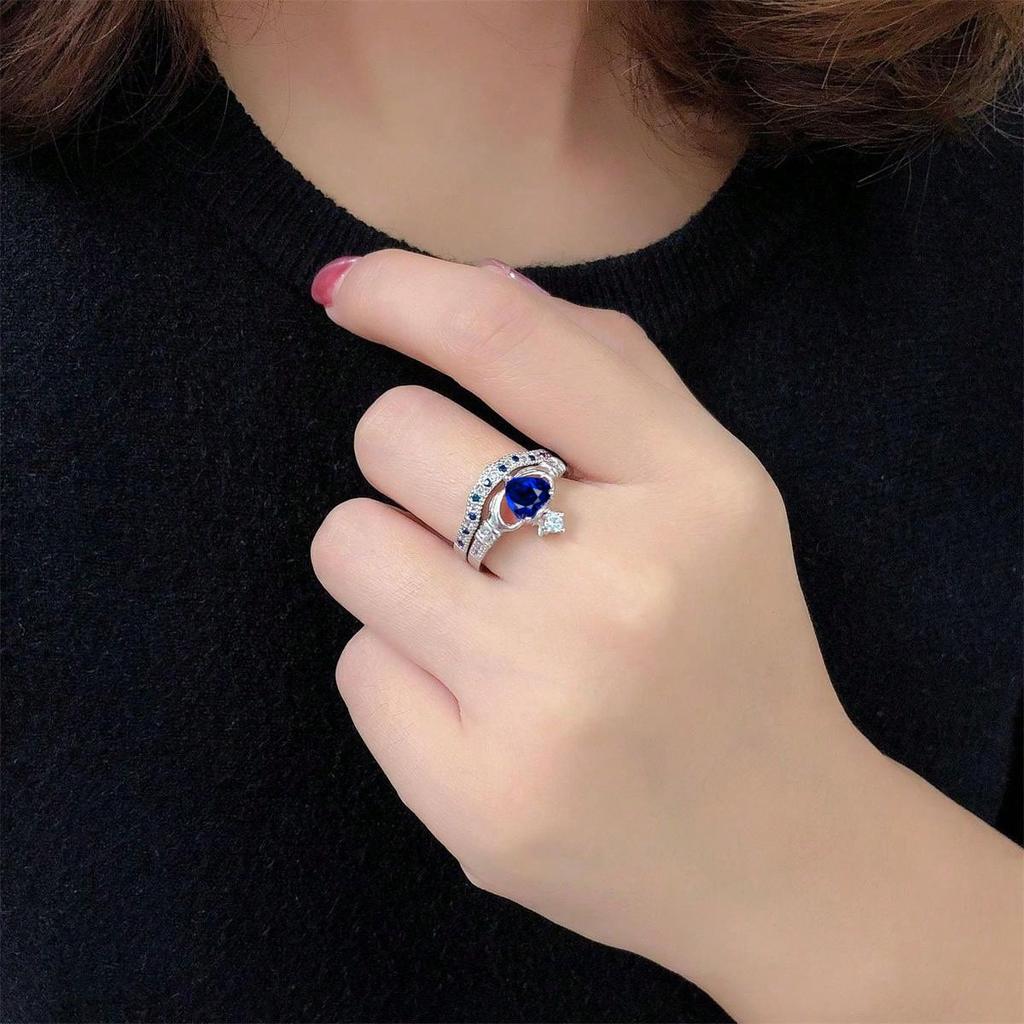 Fashion Couple Rings Trendy Men Stainless Steel Celtic Dragon Ring Elegant Women Blue Zircon Crown Rings Set Wedding Jewelry
