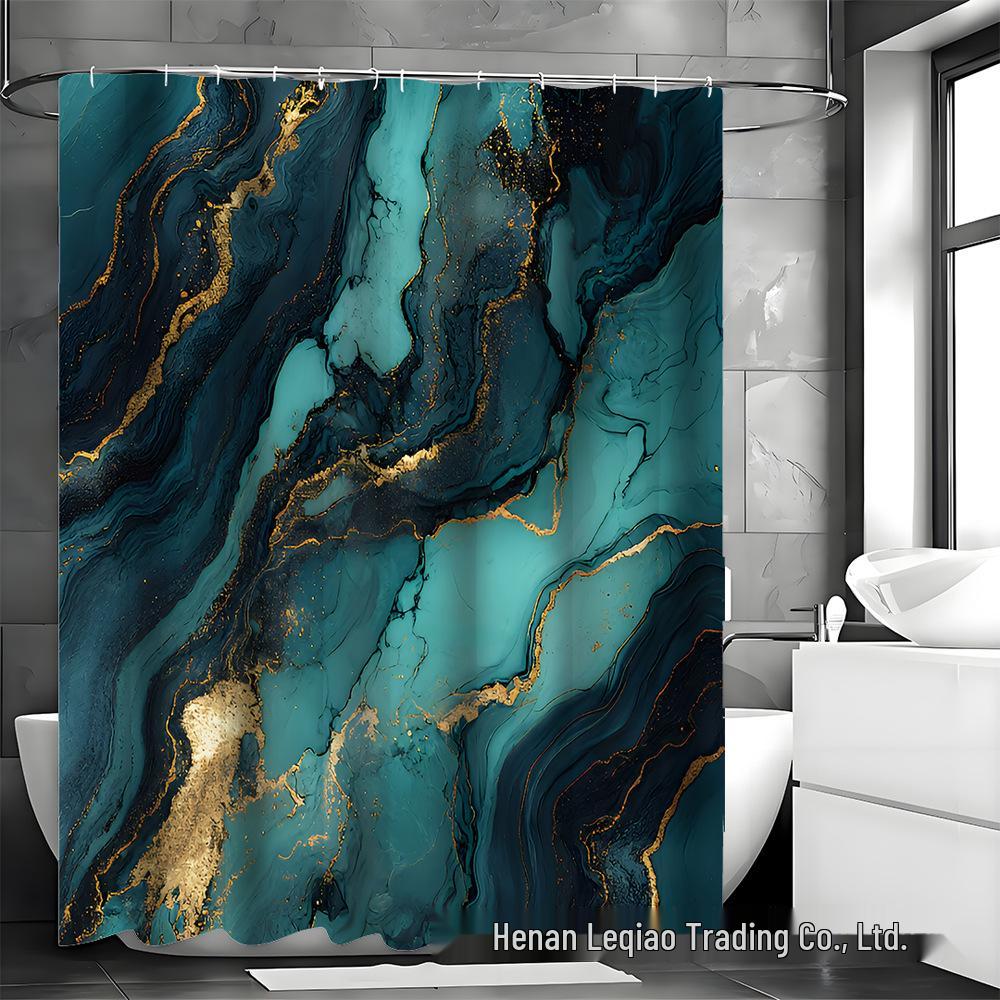 Элегантный мраморный набор для ванной: Шторка для душа, Нескользящий коврик для ванной, Чехол на крышку унитаза, Коврик для ванной комнаты и 12 пластиковых крючков.