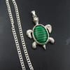 Silver 925 Beautiful Pendant With Chain 97.00 Ct Natural Turtle Fancy Green Jade P-2073-S