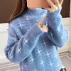Women Mohair Fuzzy Skin-friendly Sweater Long Sleeve Half Turtleneck Bottom Knit Shirt Top