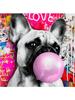 Funny French Bulldog Pink Bubble Gum Poster Canvas Painting Abstract Animal Colorful Dog Wall Art For Modern Home Kid Room Decor