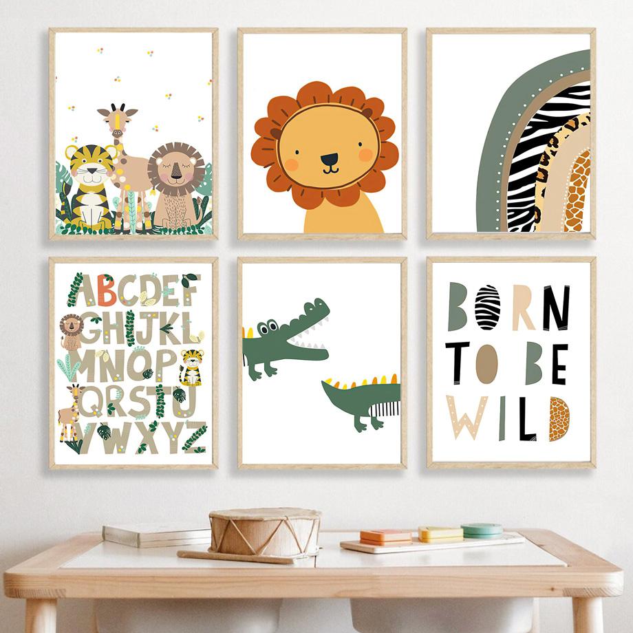 Jungle Animals Lion Crocodile Nursery Wall Art Print Canvas Painting Poster For Kids Boys Girls Children Rooms Learning Decor