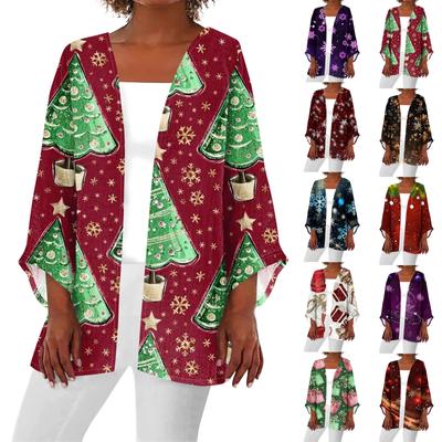 Женская повседневная мода с рождественским принтом легкая куртка средней длины кардиган