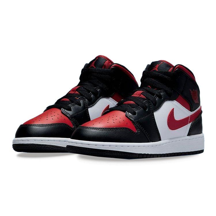 Кроссовки Air Jordan 1 Mid GS Black Fire Red Детские Белые 554725-079