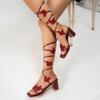 Women's Sandals Square Heel Ankle Strap Bow 7cm Heel High 35-42 Shoes Women Dress Lovely Square Toe Sandalias De Mujer