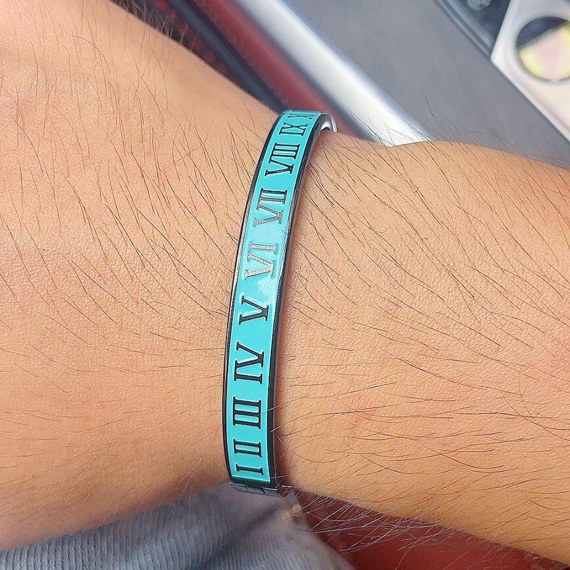 Luxury Cuff Retro Vintage Stainless Steel Bracelets For Men Blue Enamel Roman Numeral Bangle Couple Pulseras Jewelry