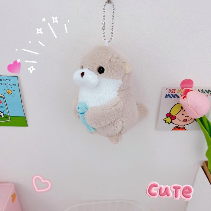 Милые выдры держат рыбу плюшевый брелок легкий подвесной кулон реквизит для школьной сумки рюкзак брелок для мальчиков девочек женщин мужчин