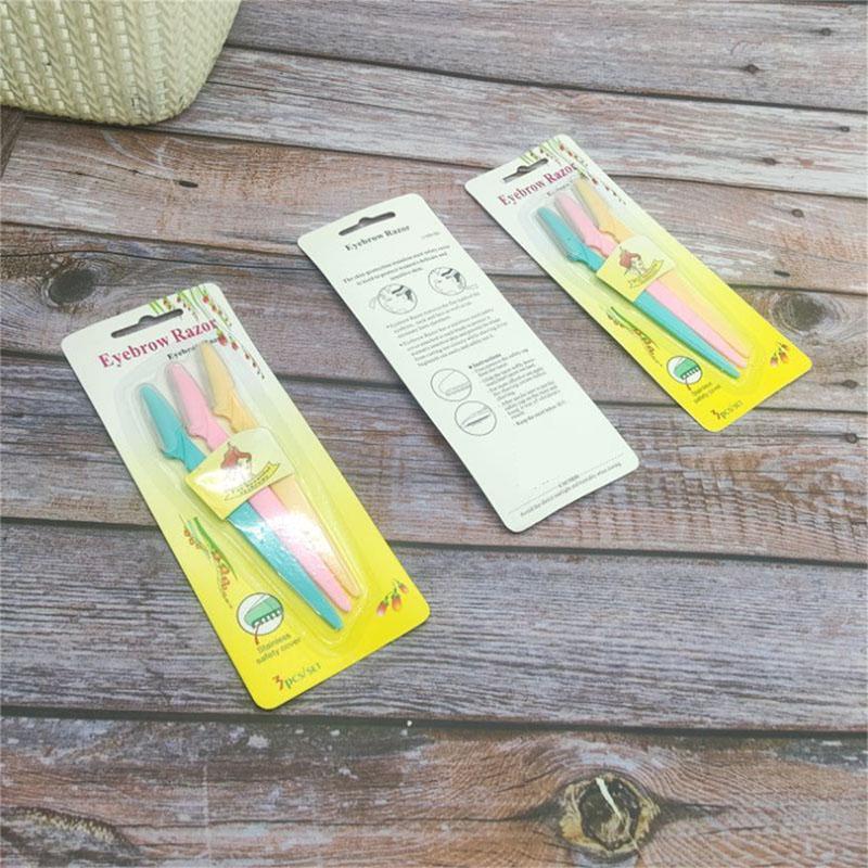 Нож для стрижки бровей из нержавеющей стали, ручка предотвращающая скольжение, разные цвета, набор триммеров для бровей 3 шт.
