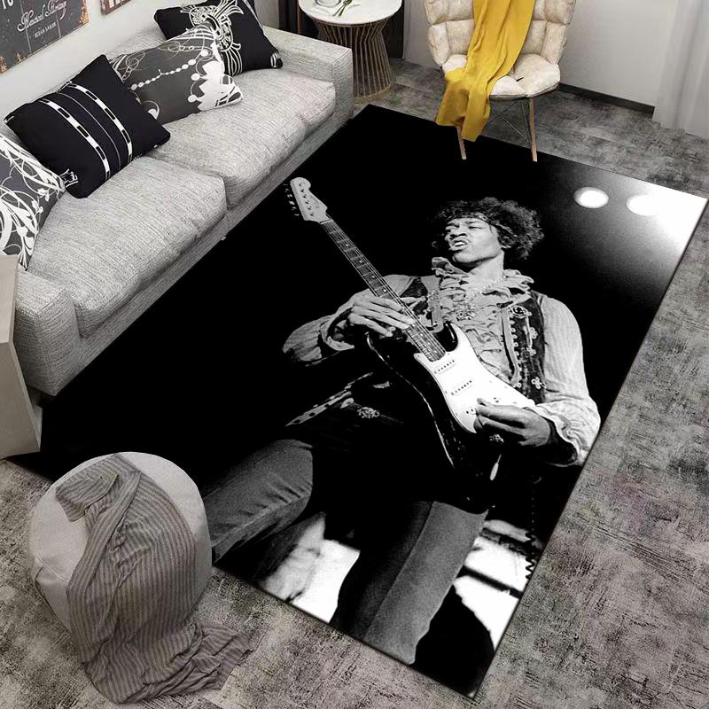 Jimi Hendrix Black White Stage Guitar Retro Rock Concert Photo Poster, festive decorative floor carpet for party lounge family room
