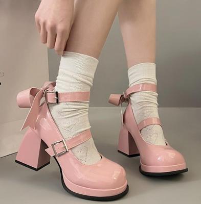 Мода 2024 года, лакированные туфли в стиле Лолита, женские туфли Мэри Джейн на высоком каблуке, массивные босоножки, летняя мода, туфли-лодочки на платформе с бантом в стиле ретро для вечеринок