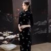 Роскошное черное бархатное ципао с длинным рукавом: Платье высокого класса в уникальном китайском стиле
