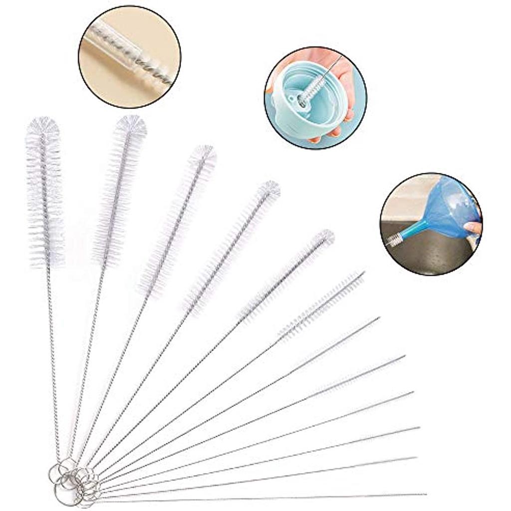 Щетка для бутылок, набор чистящих щеток из 12 шт., универсальная щетка для труб, клавиатура, пробирка, горлышко чайника, раковина, бутылки, кофемашина (белый)