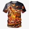 3D Printed Food Pizza T-shirt Men's Casual Summer Short Sleeved T-shirt Street Round Neck Versatile Top