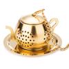 Изысканный чайник в форме цветка специй, ситечко для заваривания чая из нержавеющей стали, позолоченный подвесной фильтр на цепочке, кухонные принадлежности для чая