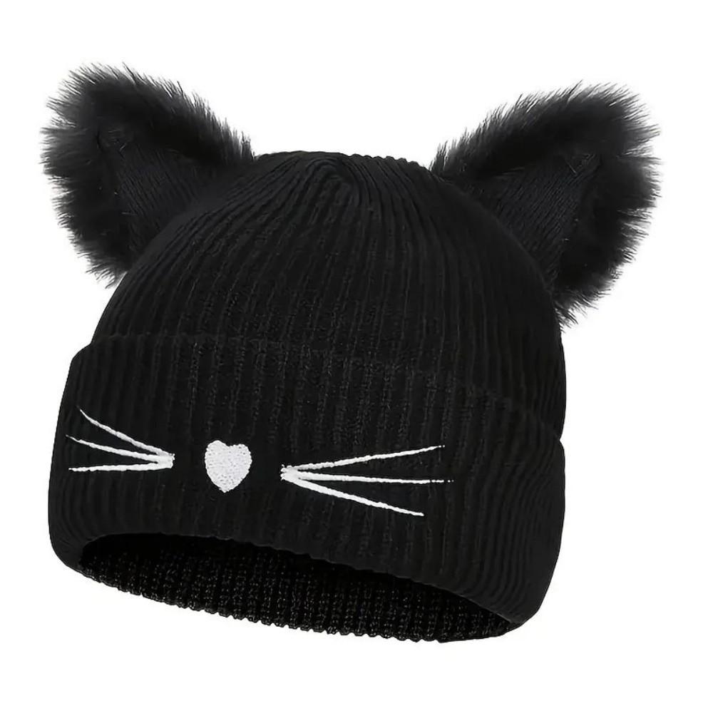 Wool Cat Ears Beanies Solid Color Cold Hat Sweet Knitted Pullover Hat Winter