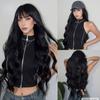 Natural Black Curly Long Wavy Synthetic Wigs with Bangs for White Women Body Wave Dark Cosplay Lolita Hair Wig Heat Resistant