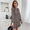 Temperament and Elegance Outer Wear Fashion Women's Long Sleeve Wooden Earring Printed Bottom Dress Women's Autumn